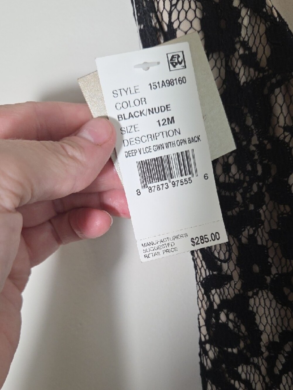 Aidan Mattox Black Lace Maxi with Nude Underlay Size 12 NWT - Picture 6 of 6